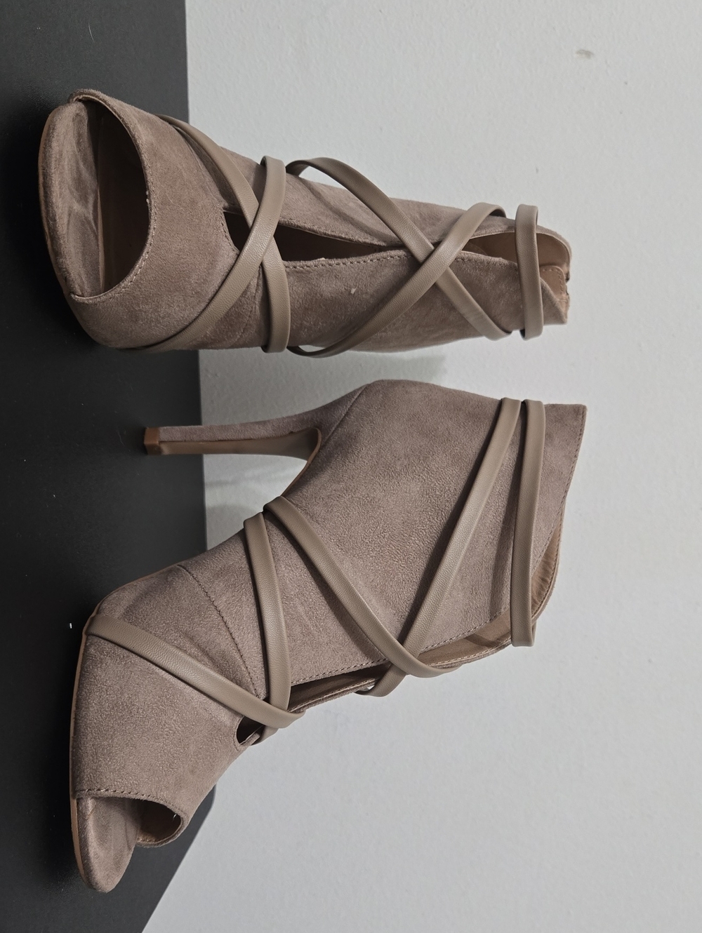 Journee Collection Taupe Strappy Peep-Toe 4" High Heel Booties